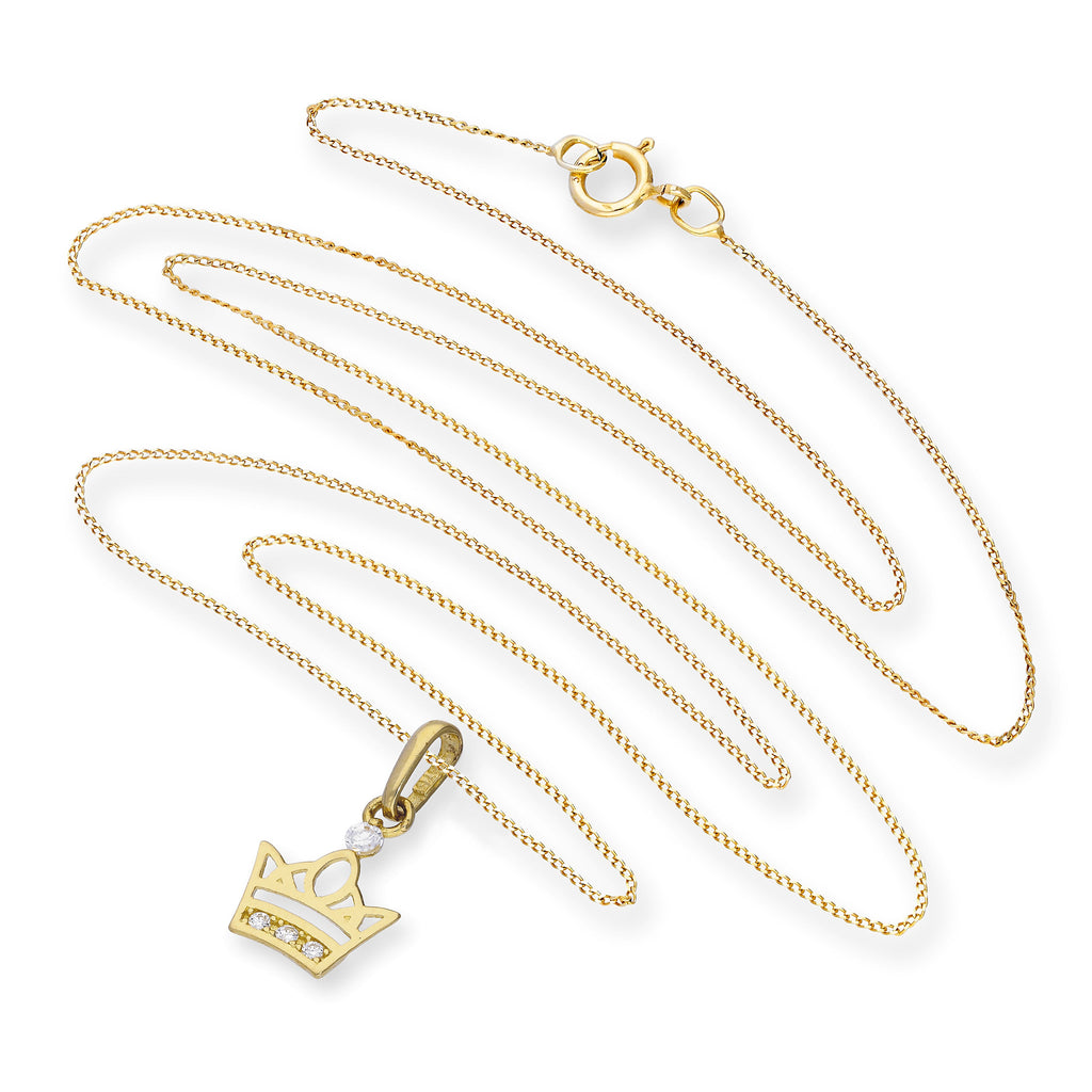 Collier avec pendentif couronne royale en or 9 carats et cristal CZ transparent