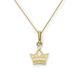 Collier avec pendentif couronne royale en or 9 carats et cristal CZ transparent