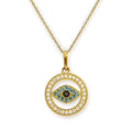 Collier avec pendentif cercle en or 9 carats et cristal CZ contre le mauvais œil
