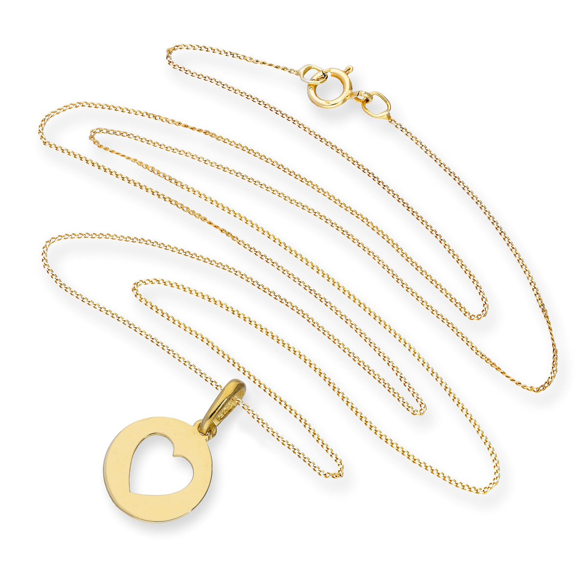 Pendentif rond en or 9 carats avec cœur découpé sur chaîne