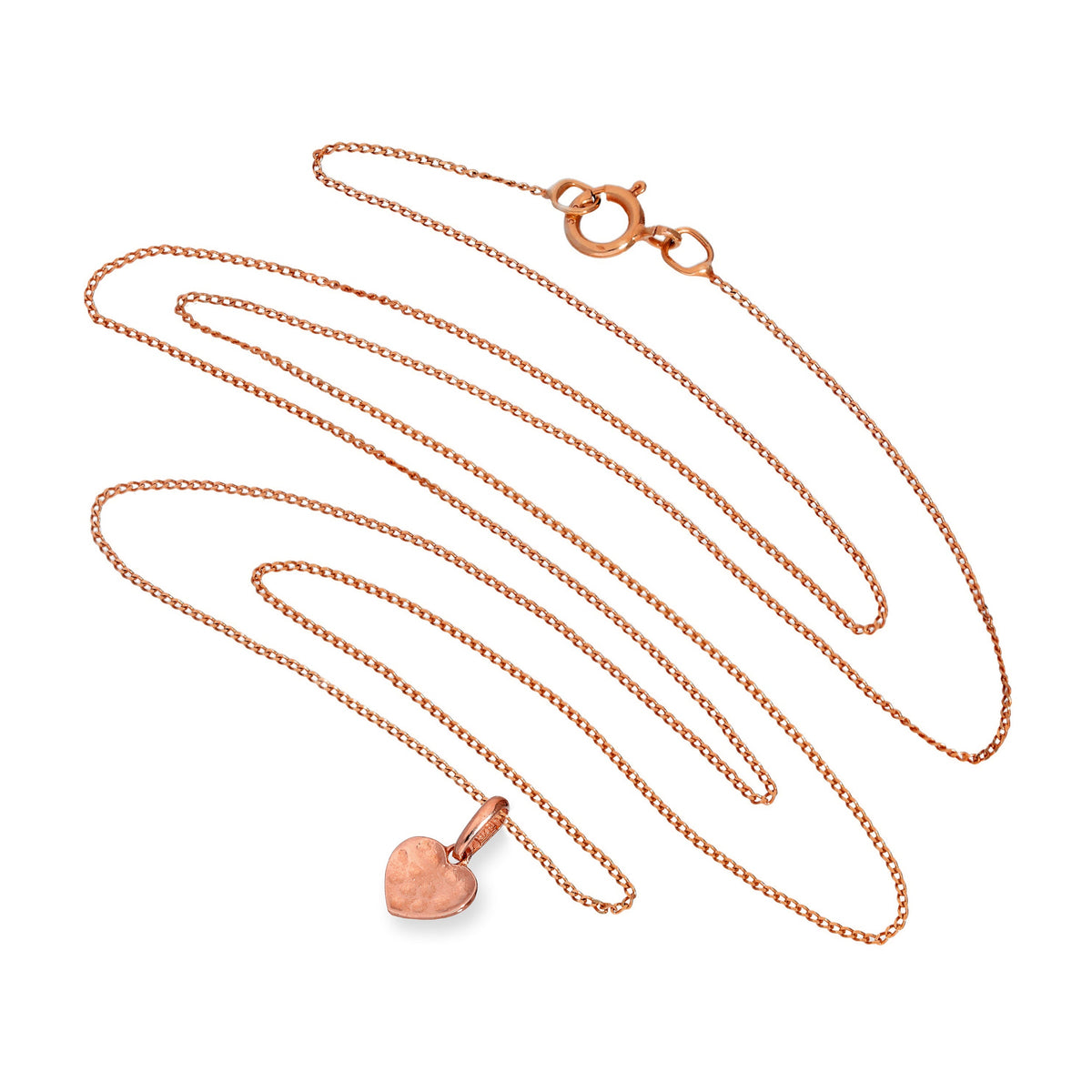 Collier avec pendentif en forme de cœur en or rose 9 carats avec finition martelée