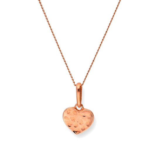 Collier avec pendentif en forme de cœur en or rose 9 carats avec finition martelée