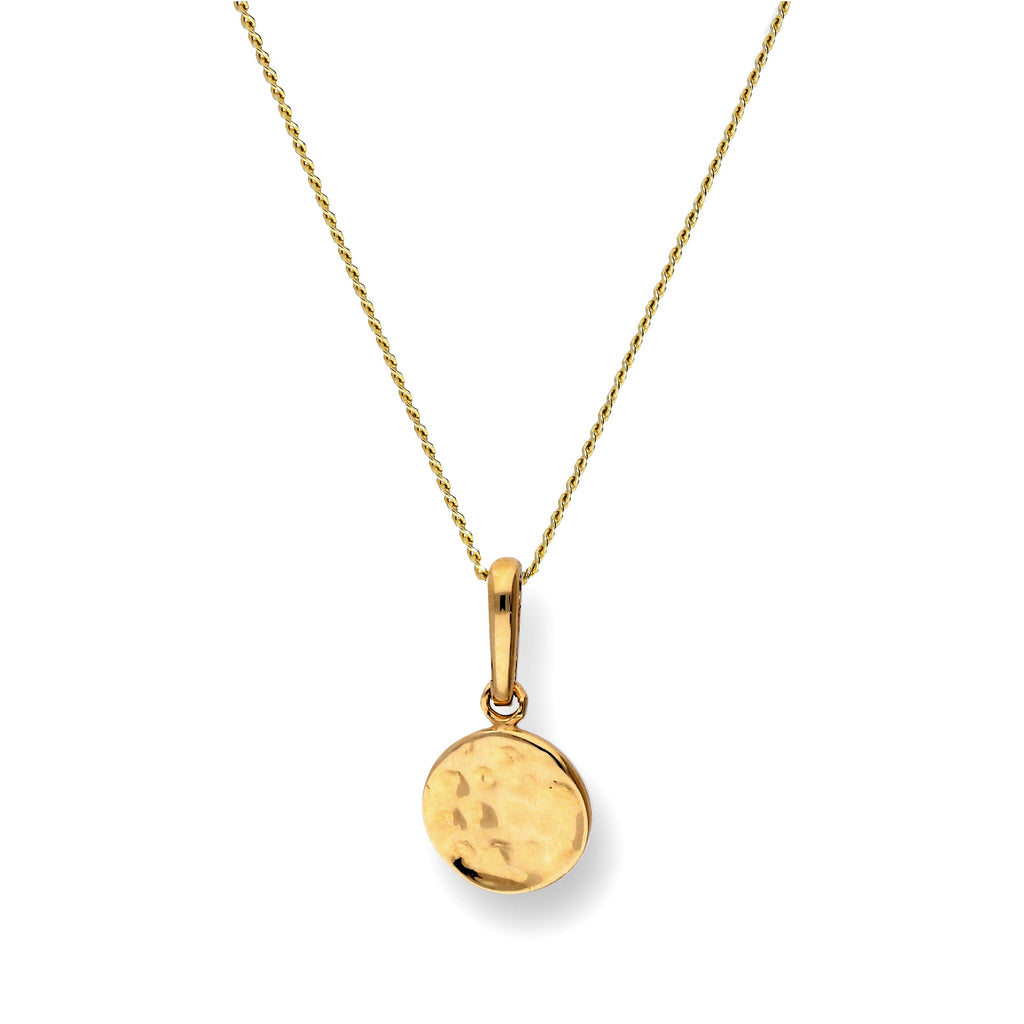 Collier pendentif rond en or 9 carats avec finition martelée