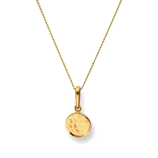 Collier pendentif rond en or 9 carats avec finition martelée