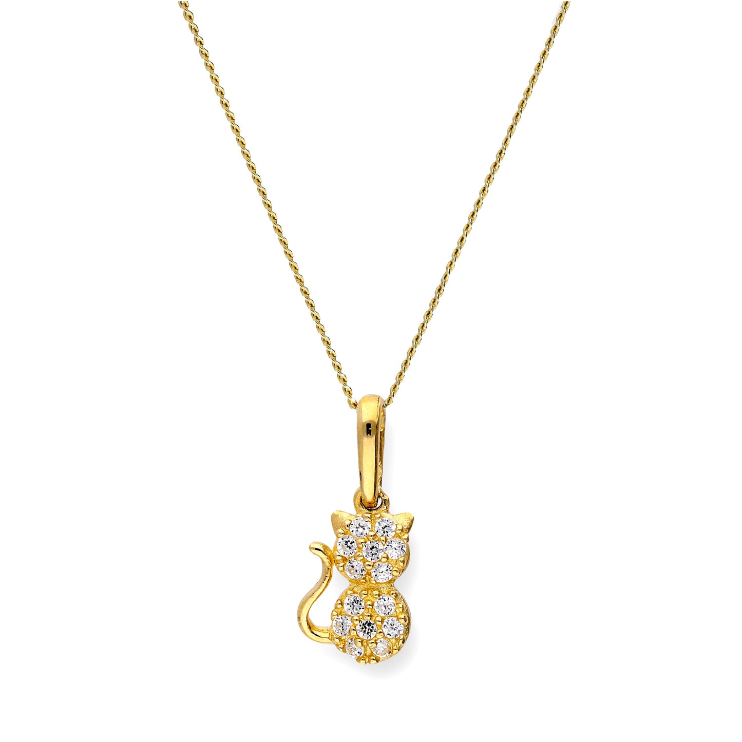 Collier avec pendentif chat en or 9 carats et cristal CZ transparent