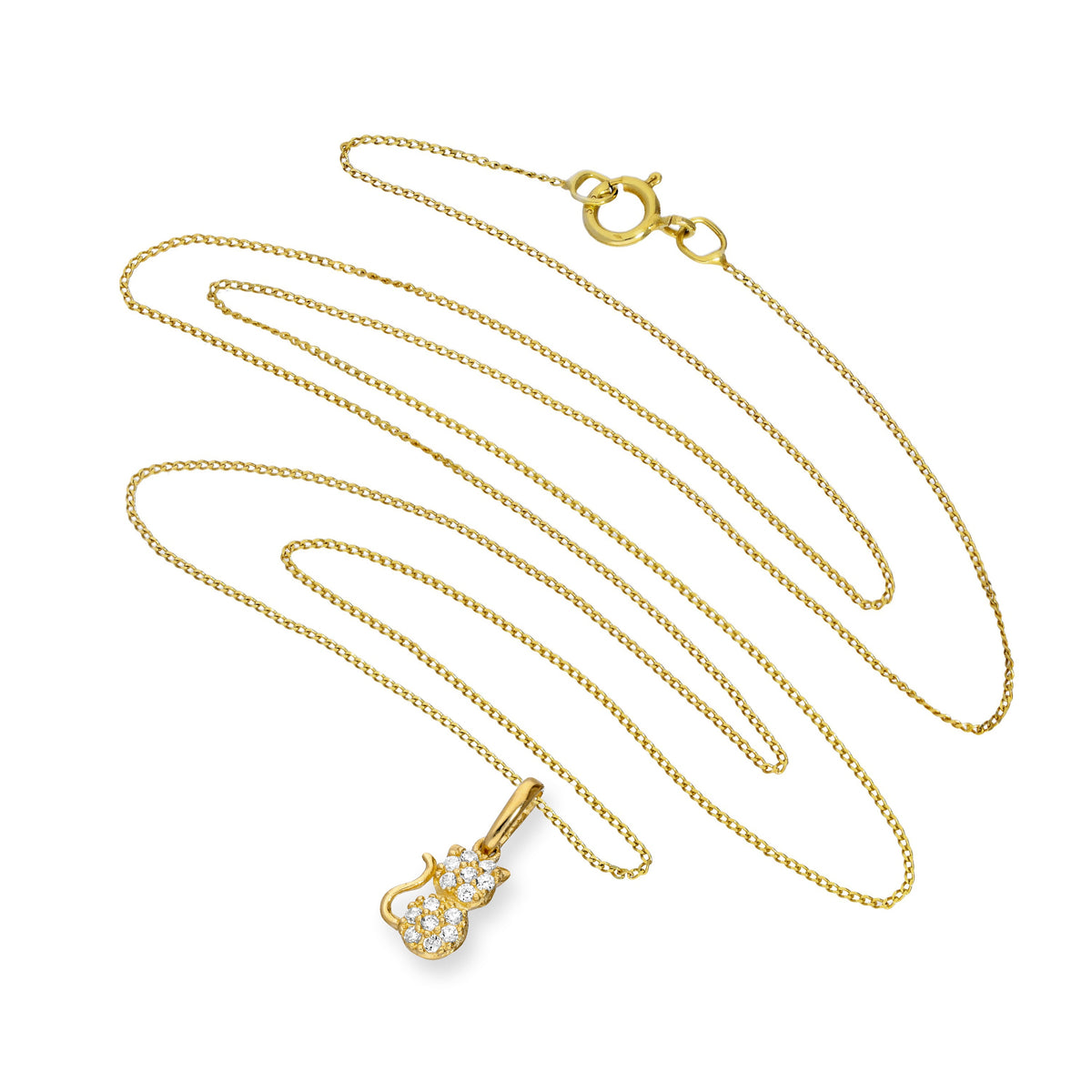 Collier avec pendentif chat en or 9 carats et cristal CZ transparent