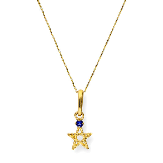Collier avec pendentif étoile pentagramme en or 9 carats et saphir CZ