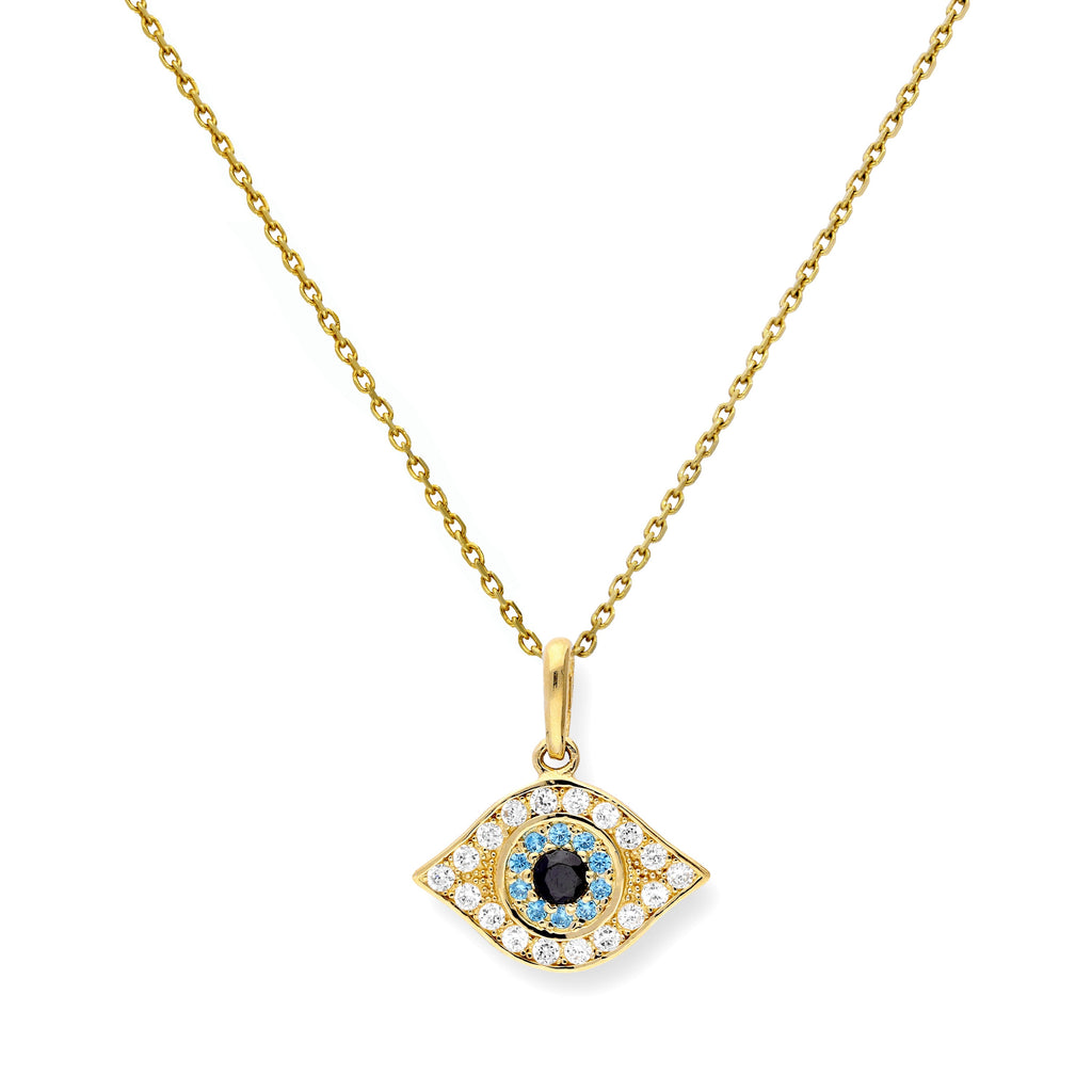 Collier pendentif mauvais œil en or 9 carats et cristal CZ