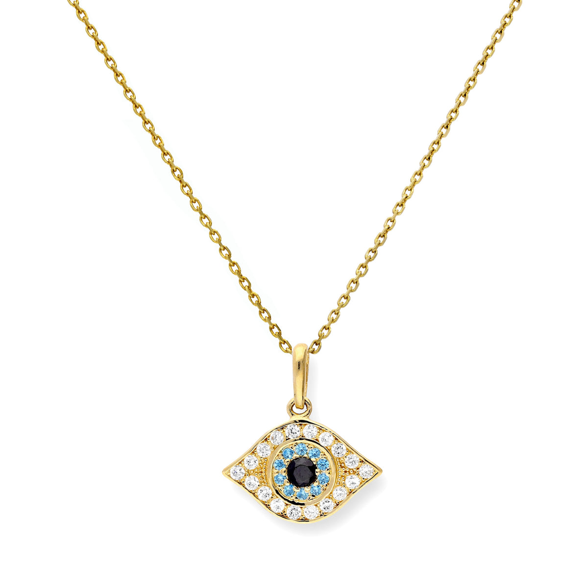 Collier pendentif mauvais œil en or 9 carats et cristal CZ