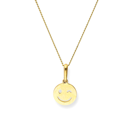 Collier avec pendentif smiley clignotant en or 9 carats