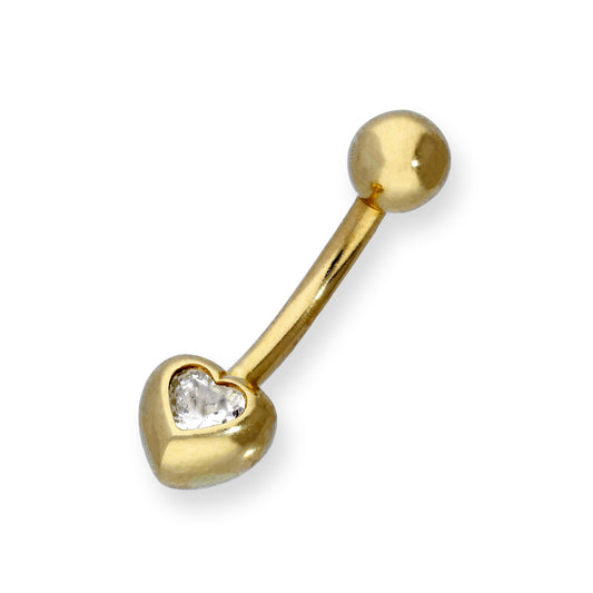 Piercing nombril en or 9 carats et cristal CZ transparent en forme de cœur