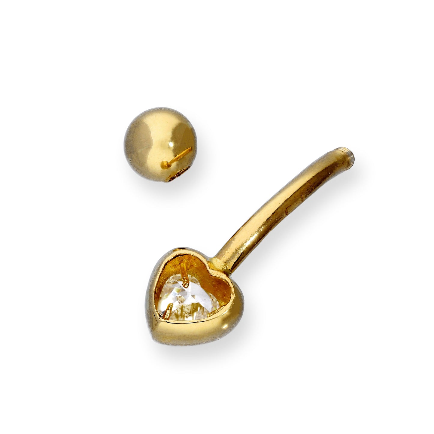 Piercing nombril en or 9 carats et cristal CZ transparent en forme de cœur