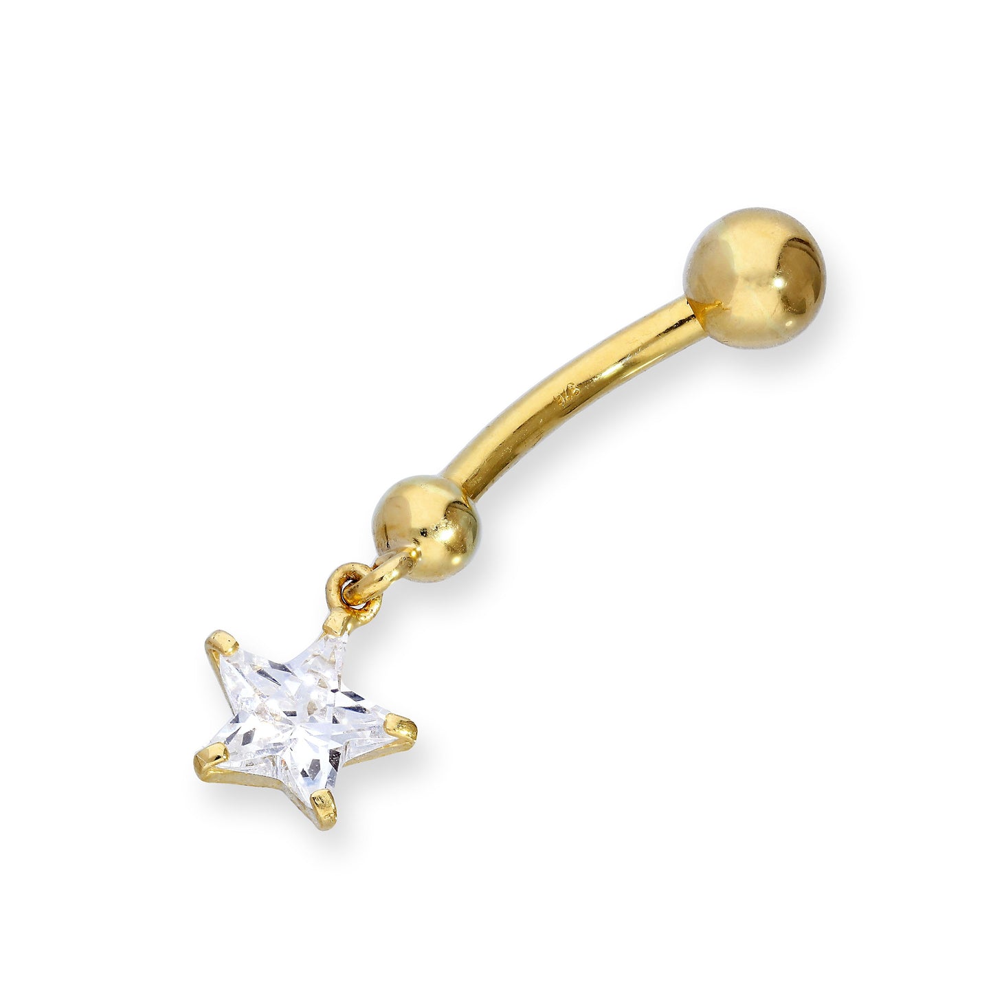 Piercing de nombril en or 9 carats et cristal CZ transparent suspendu avec boule en forme d'étoile