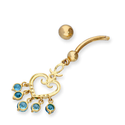 Piercing de nombril suspendu en or 9 carats et cristal CZ avec jolie boule en forme de cœur