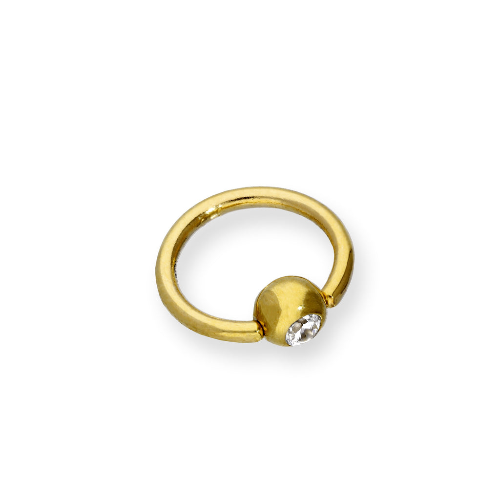 Anneau de nez en or 9 carats et cristal CZ transparent avec fermeture en boule BCR