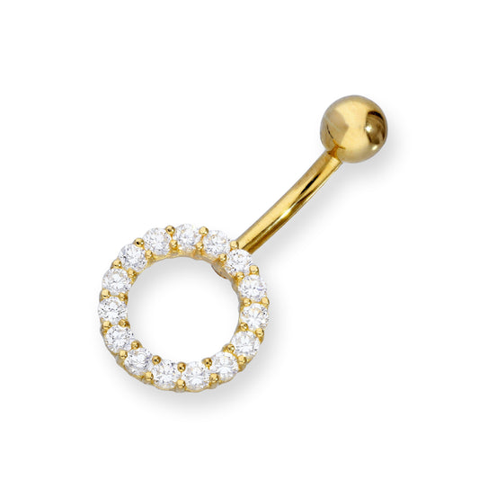 Piercing nombril en or 9 carats et cristal CZ transparent Karma Circle avec boule