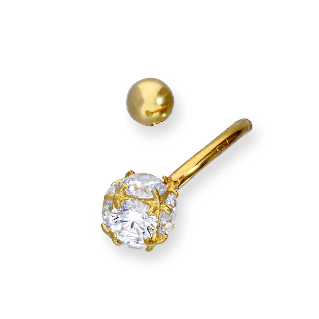 Barre de nombril en or 9 carats et cristal CZ transparent avec extrémité sphérique
