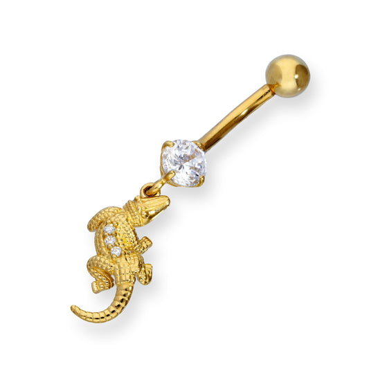 Piercing de nombril en forme de boule crocodile en or 9 carats et cristal CZ transparent