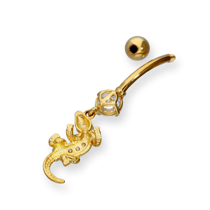 Piercing de nombril en forme de boule crocodile en or 9 carats et cristal CZ transparent