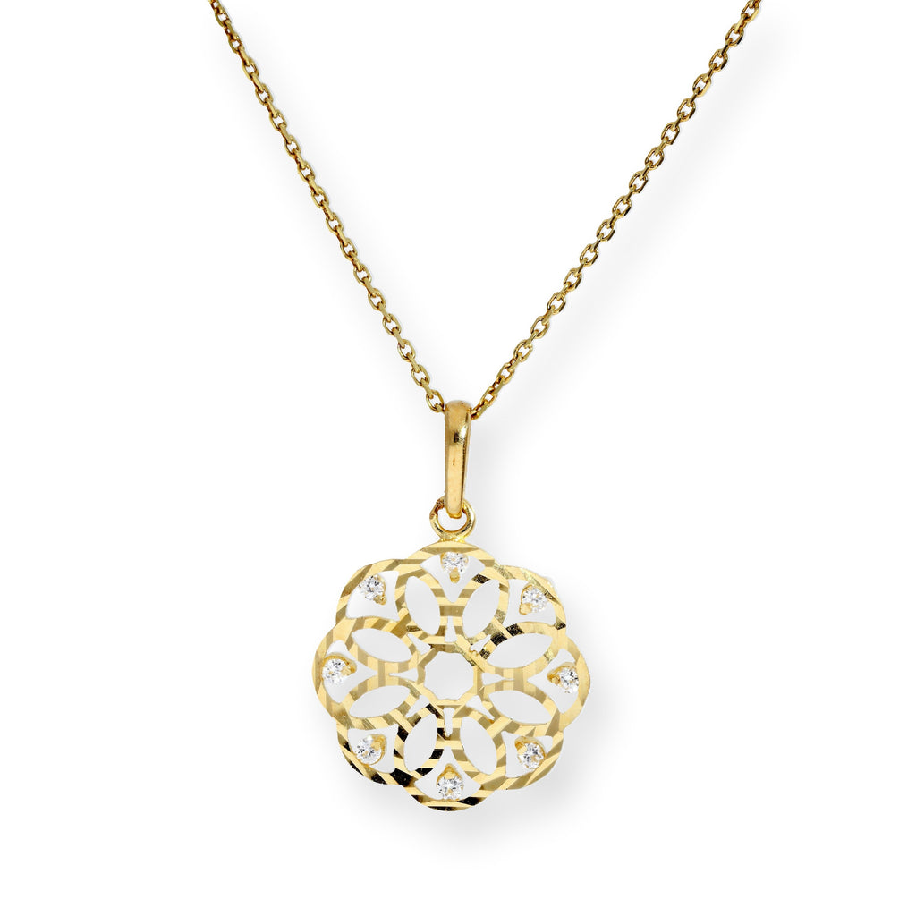 Collier avec pendentif en forme de cercle en or 9 carats et cristal CZ transparent, 40 à 50 cm