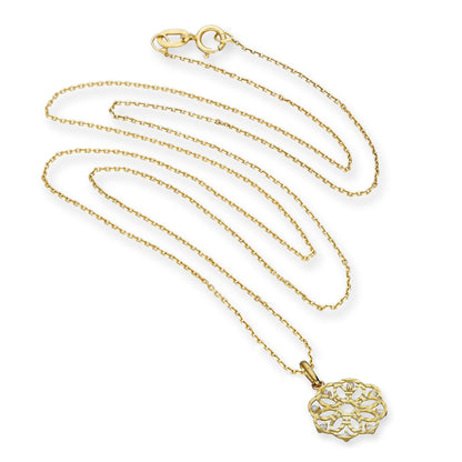 Collier avec pendentif en forme de cercle en or 9 carats et cristal CZ transparent, 40 à 50 cm