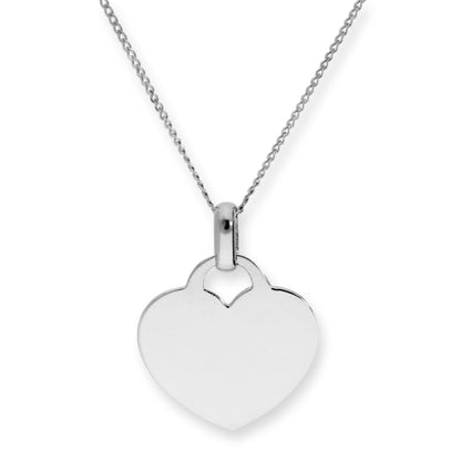 Collier pendentif cœur gravable en or blanc 9 carats, 40 à 45 cm