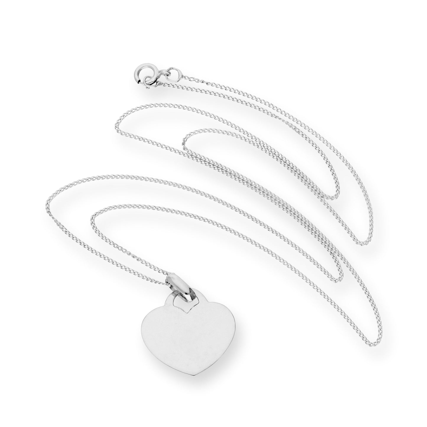 Collier pendentif cœur gravable en or blanc 9 carats, 40 à 45 cm