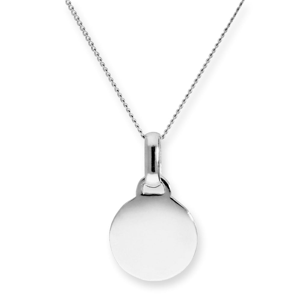 Collier pendentif rond gravable en or blanc 9 carats de 40 à 50 cm