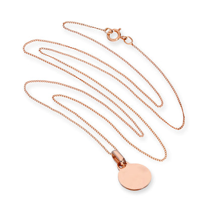 Collier pendentif rond gravable en or rose 9 carats de 40 à 45 cm