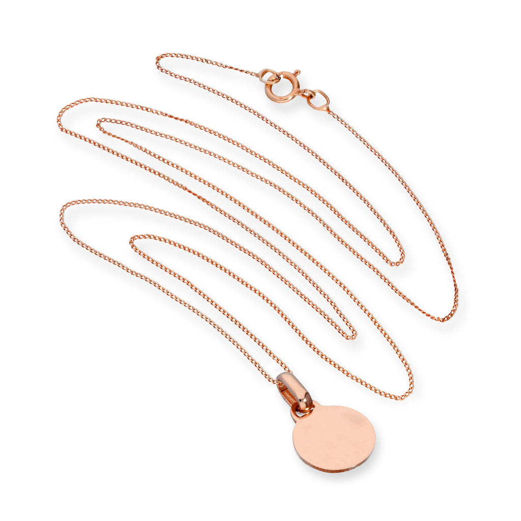Collier pendentif rond gravable en or rose 9 carats de 40 à 45 cm