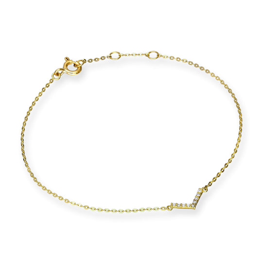 Bracelet en or 9 carats et cristal CZ transparent de 18 cm en forme de V