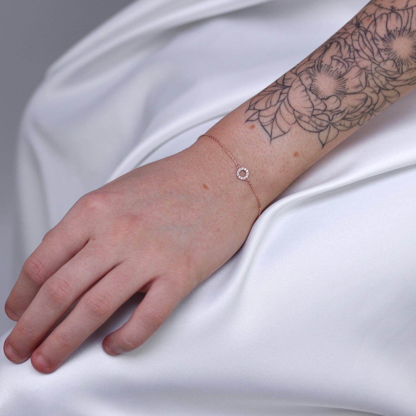 Bracelet Karma Circle 18 cm en or rose 9 carats et cristal CZ transparent