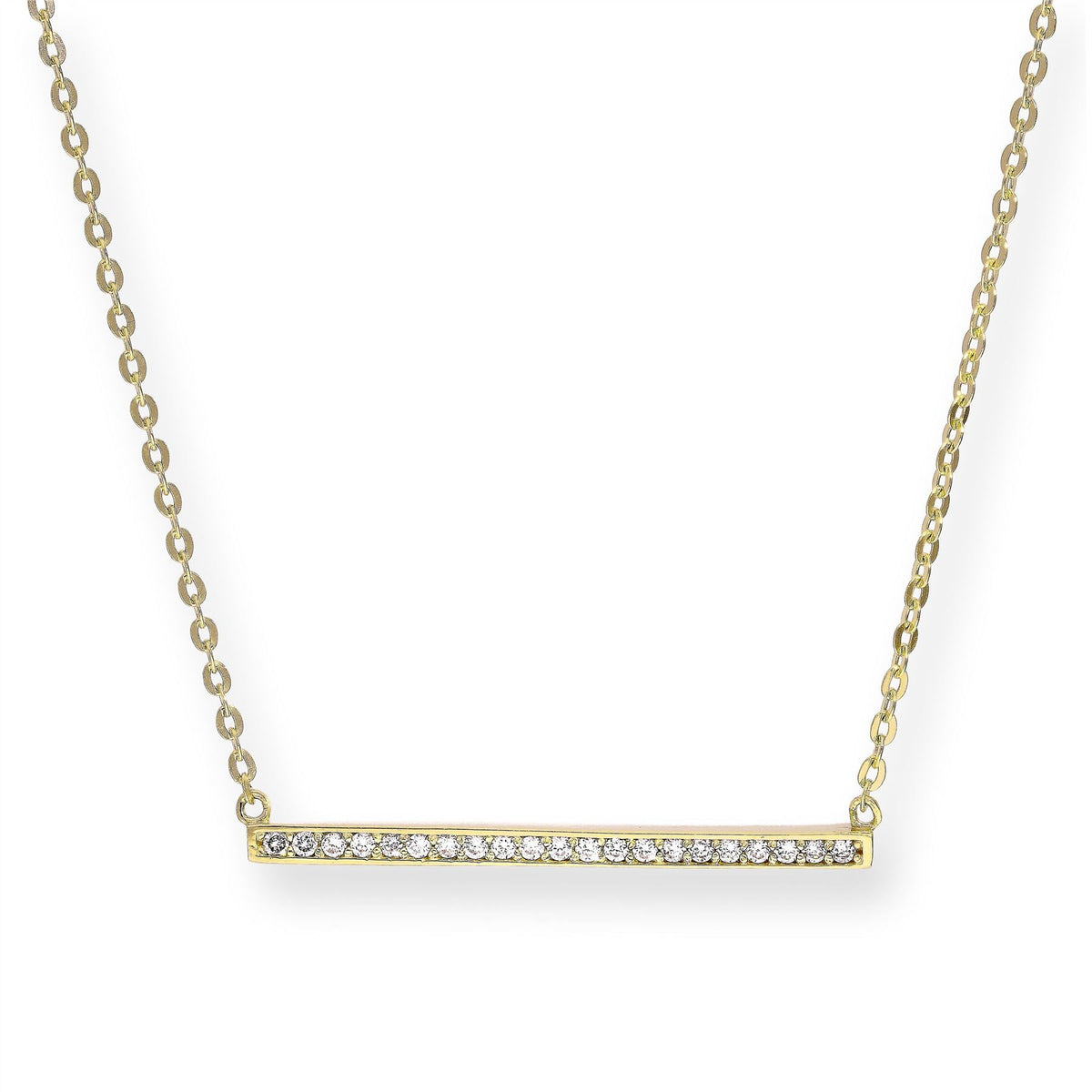 Barre en or 9 carats et cristal CZ transparent sur chaîne de 45 cm