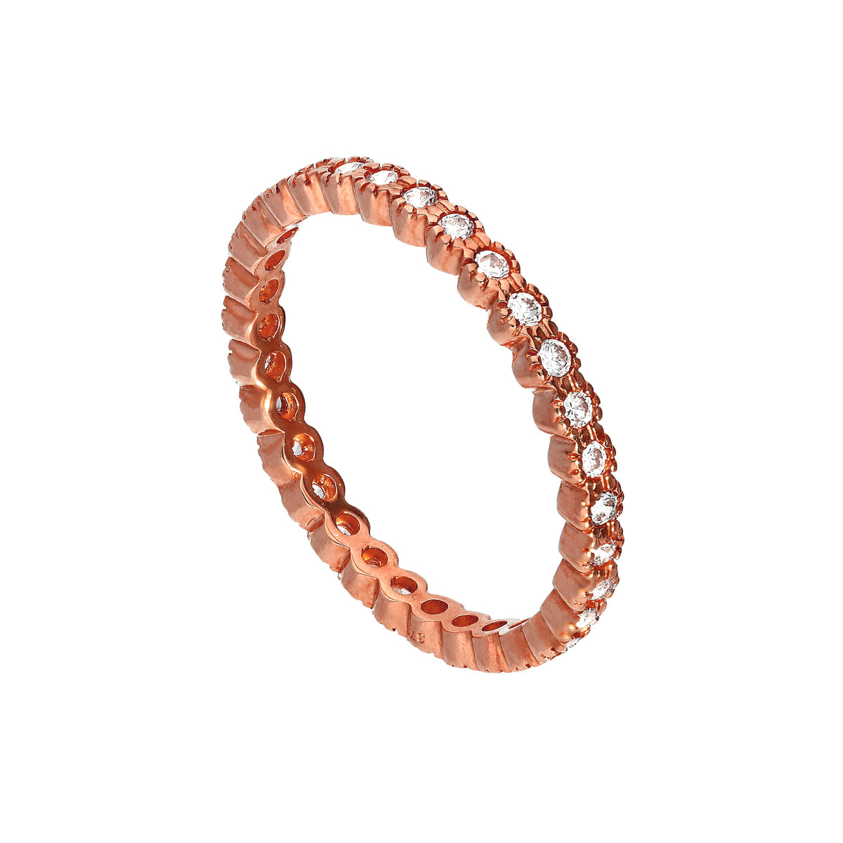 Bague d'éternité empilable en or rose 9 carats et cristal CZ transparent, taille 48 - 62,5