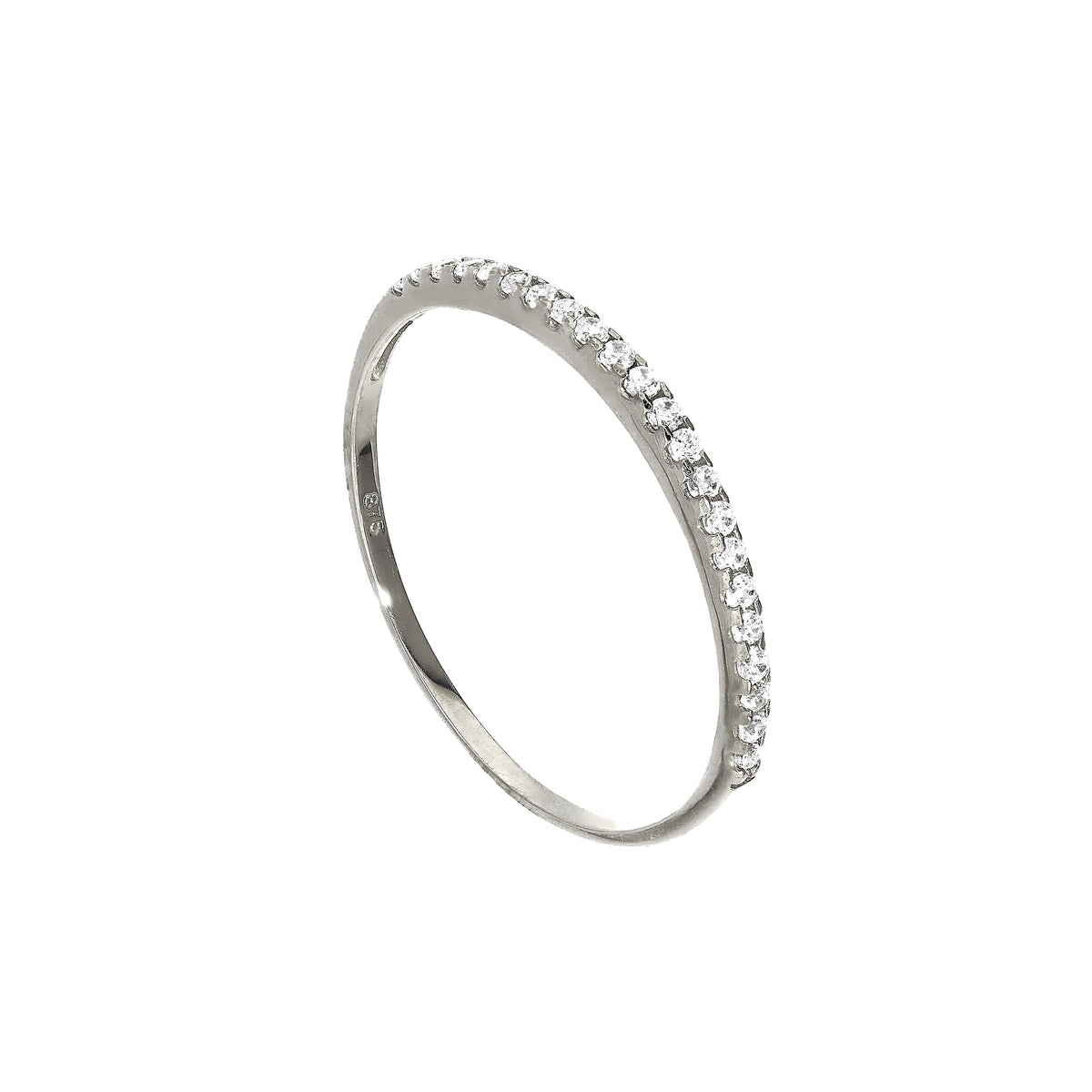 Bague d'éternité empilable en or blanc 9 carats et cristal CZ transparent, taille 48 - 62,5