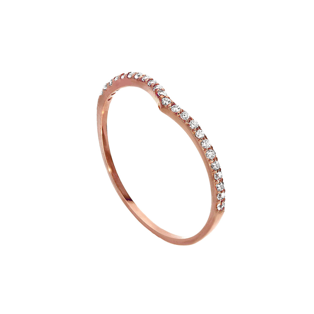 Bague d'éternité empilable en or rose 9 carats et cristal CZ transparent, taille 48 - 62,5