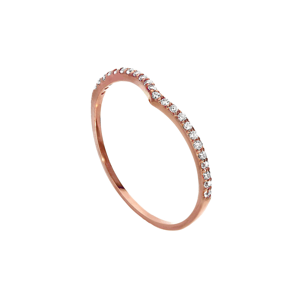 Bague d'éternité empilable en or rose 9 carats et cristal CZ transparent, taille 48 - 62,5