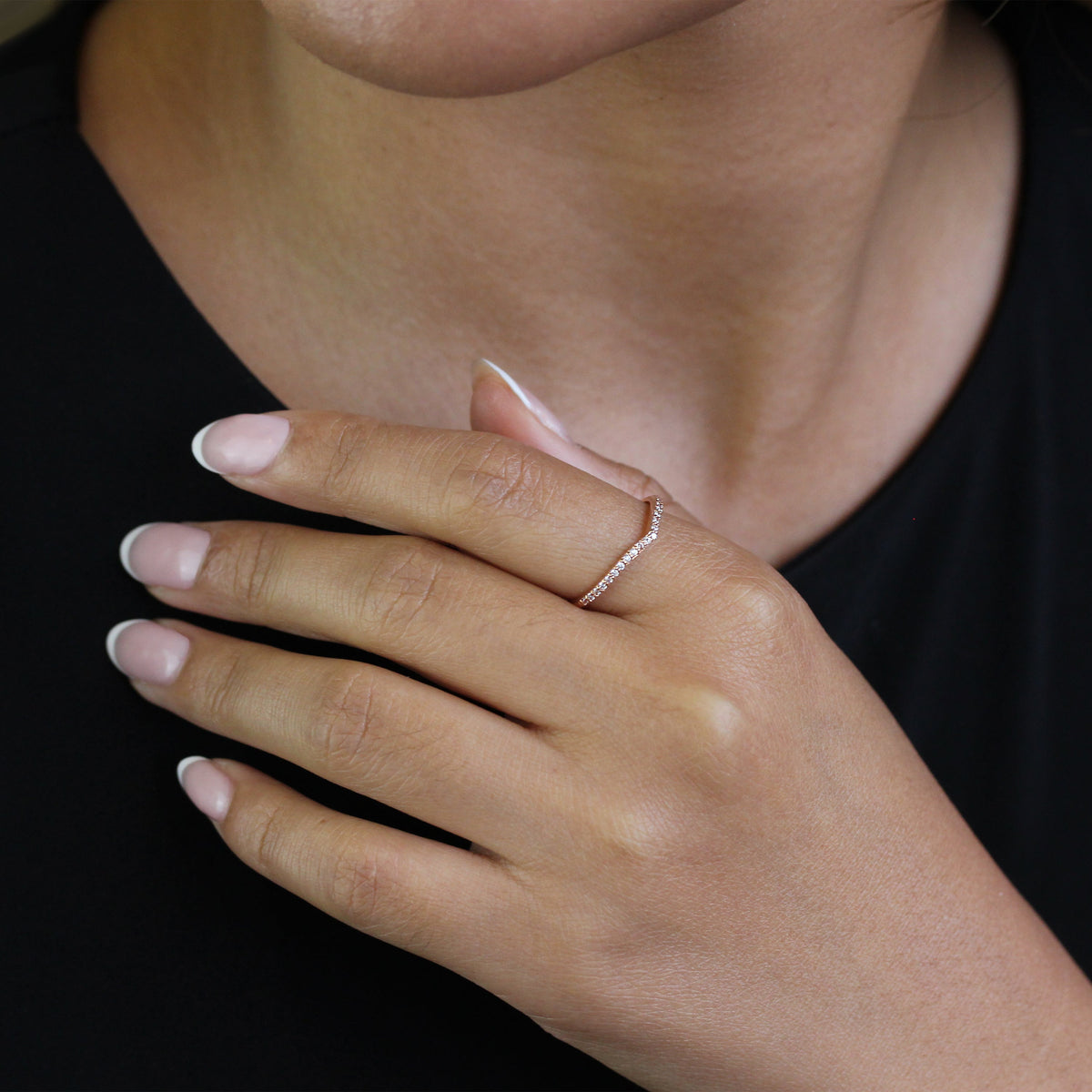 Bague d'éternité empilable en or rose 9 carats et cristal CZ transparent, taille 48 - 62,5
