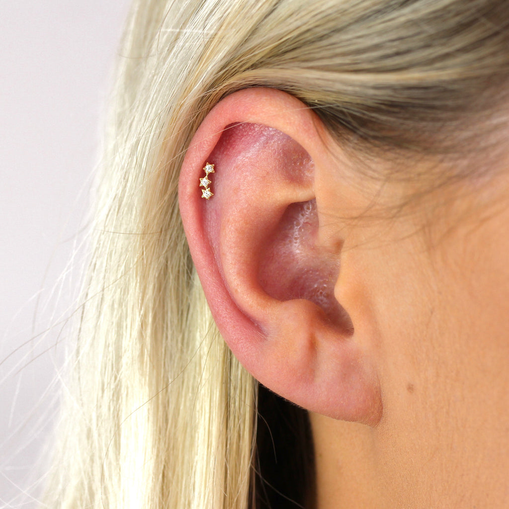 Boucles d'oreilles à tige en or 9 carats et cristaux CZ transparents en forme de chaîne d'étoiles