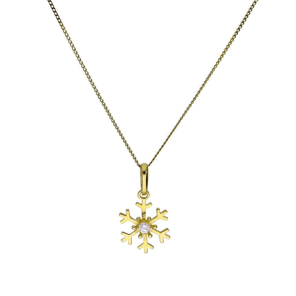 Collier avec pendentif flocon de neige en or 9 carats et cristal CZ transparent, 40 à 50 cm