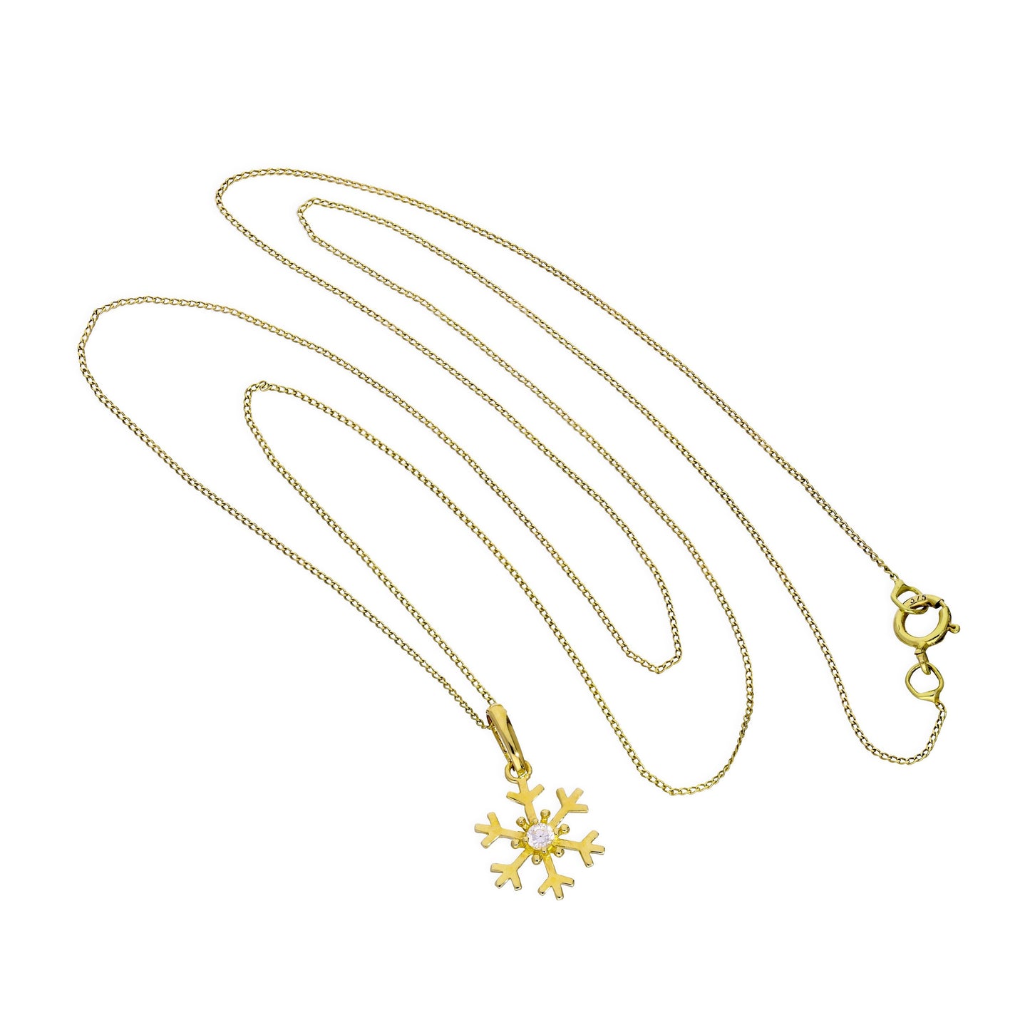 Collier avec pendentif flocon de neige en or 9 carats et cristal CZ transparent, 40 à 50 cm