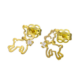 Boucles d'oreilles à tige en or 9 carats et cristal CZ transparent en forme de renne volant
