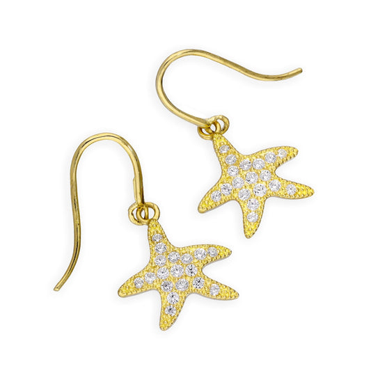 Boucles d'oreilles pendantes en forme d'étoile de mer en or 9 carats et cristal CZ transparent