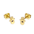 Boucles d'oreilles à tige en or 9 carats et cristal bleu CZ en forme de main de Fatima