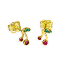 Boucles d'oreilles à tige en or 9 carats avec cristaux CZ verts et rouges en forme de cerises