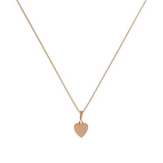 Collier pendentif petit cœur gravable en or rose 9 carats, 40 à 45 cm