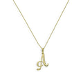 Collier avec pendentif en or 9 carats, motif calligraphie fantaisie, lettre A, 40 à 50 cm