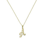 Collier avec pendentif en or 9 carats, motif calligraphie fantaisie, lettre A, 40 à 50 cm