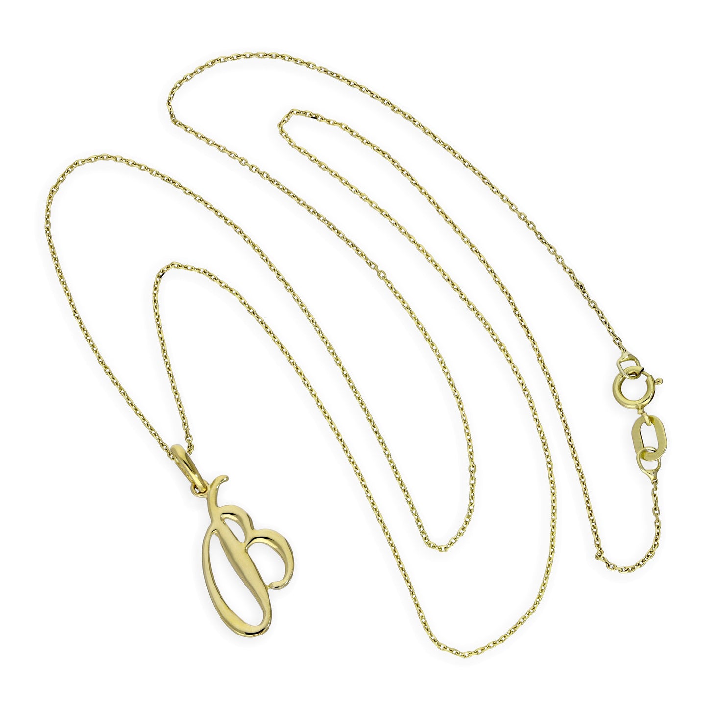 Collier avec pendentif en or 9 carats, lettre B, calligraphie fantaisie, 40 à 50 cm