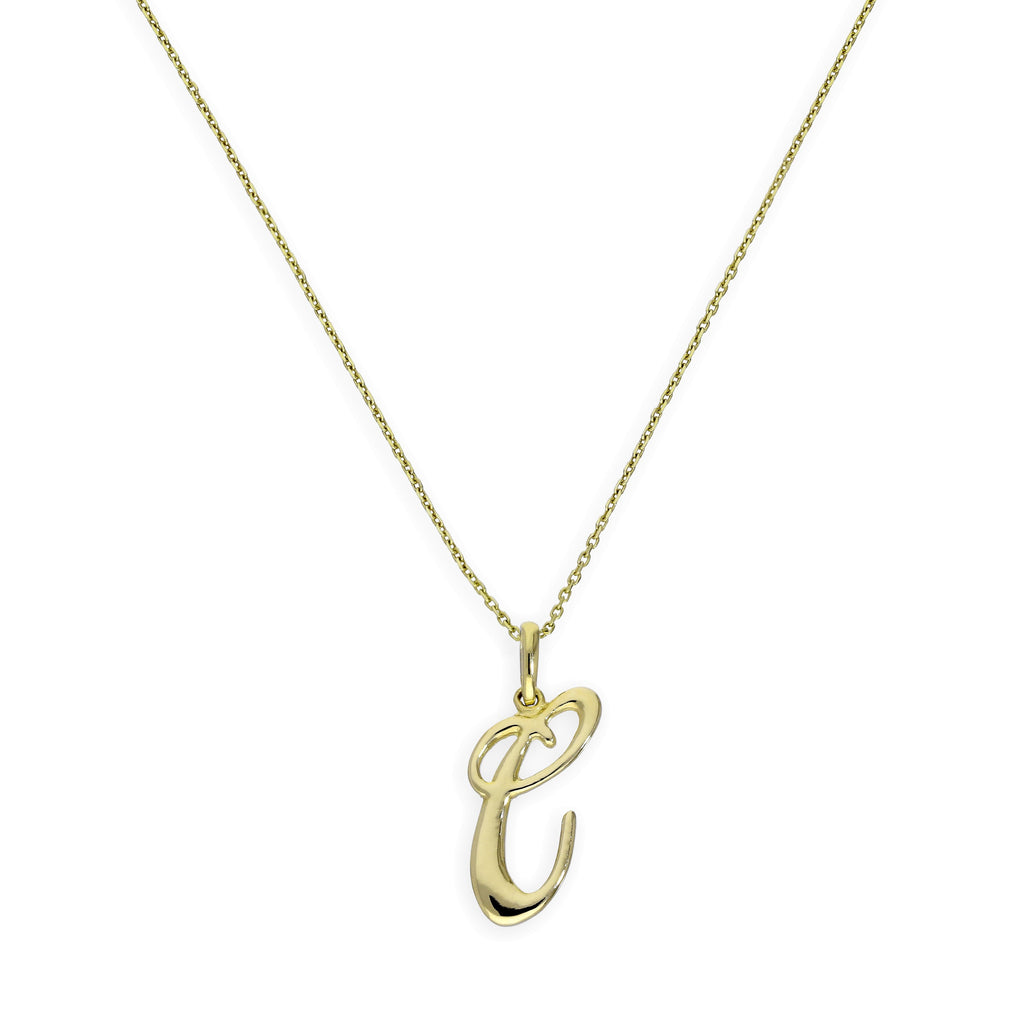 Collier avec pendentif en or 9 carats, lettre C, calligraphie fantaisie, 40 à 50 cm
